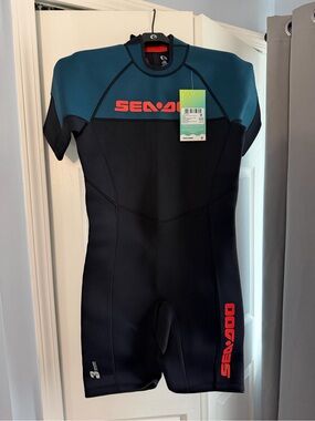 Sea-Doo Men’s Shorty Rash Guard Wetsuit - Teal & Black